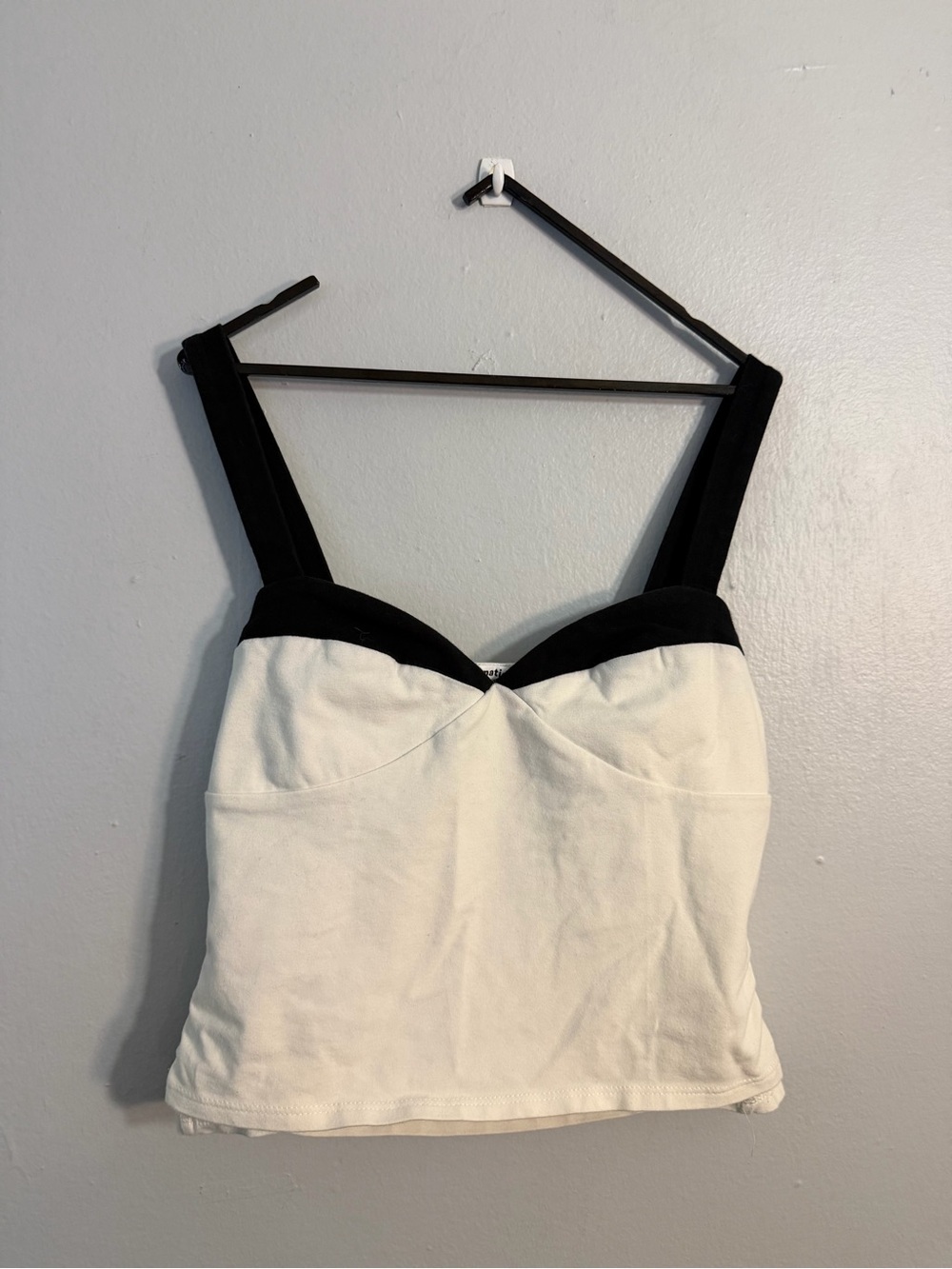 Reformation Bustier Sweetheart Neckline White Black Contrast Trim Layered Top